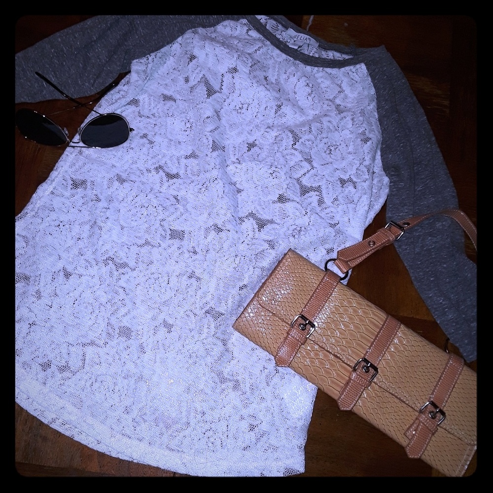 Delia's Gray/ Lace soft and airy baseball tee sz M